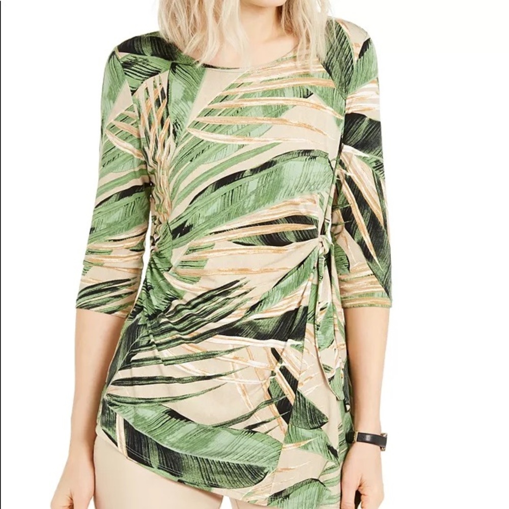 NWT Top: Tropical, Banana Leaf, Pullover, Side-Tie, Asymmetric, Alfani